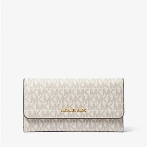 Michael Kors Cream Jet Set Large Logo Trifold Wallet